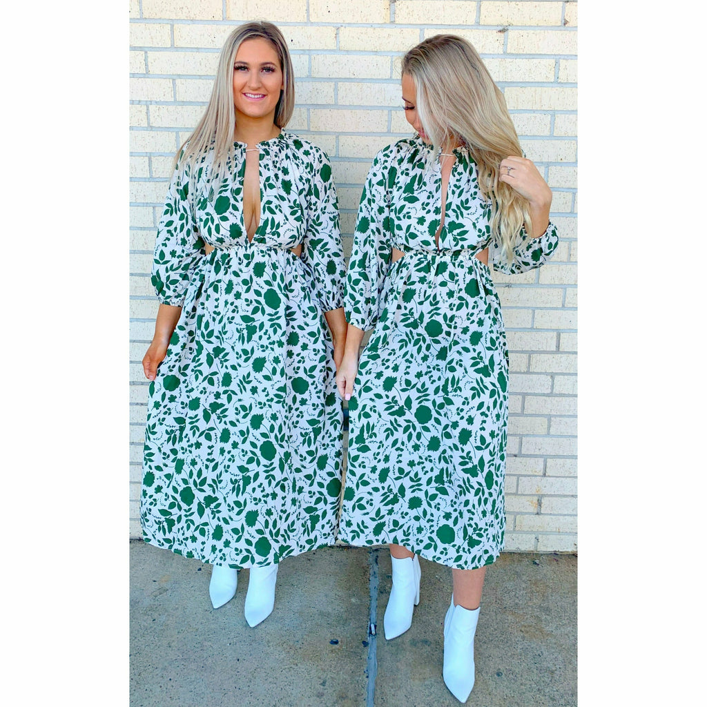 Lynlee Green Floral Side Cut Maxi Dress